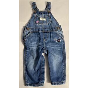 Baby Oshkosh Baby Girl 6 Months Blue Denim Overalls Butterfly Heart 100% cotton